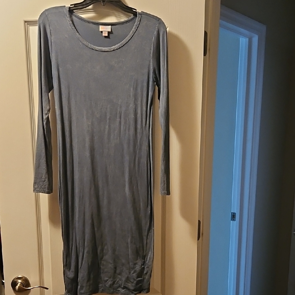 LuLaRoe  Blue/Grey Debbie Long Sleeve Dress